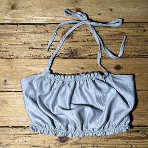 7 Day Wknd Metallic Gray Cropped Halter Top Size S